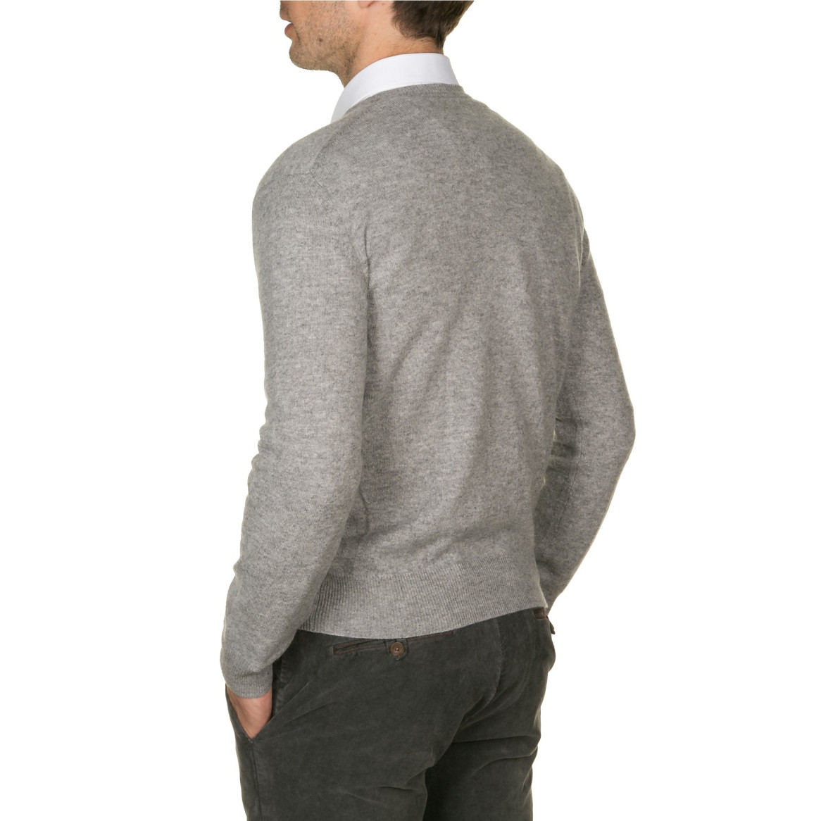 Pull col v 100% cachemire GRIS CLAIR