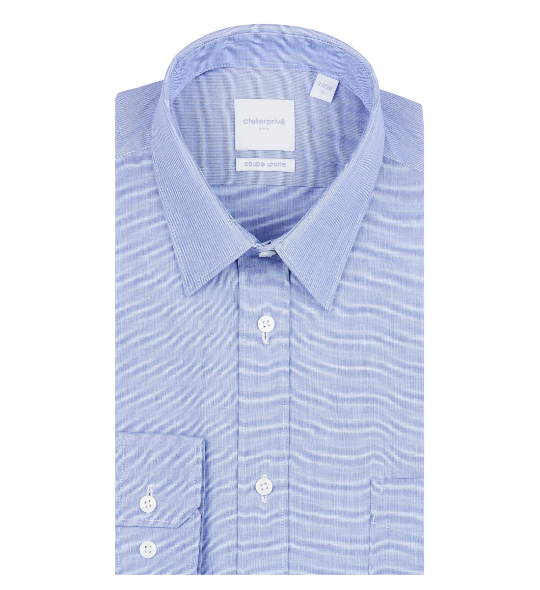Chemise coupe droite fil à fil bleu REPASSAGE FACILE - atelierprivé