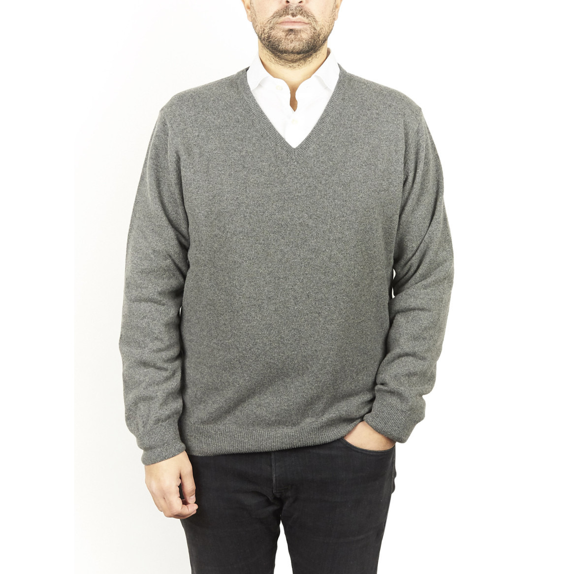 Pull col v 100% cachemire GRIS ANTHRACITE