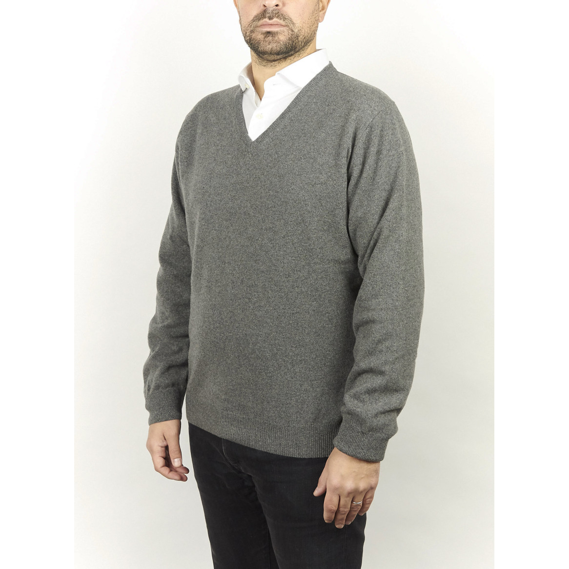 Pull col v 100% cachemire GRIS ANTHRACITE
