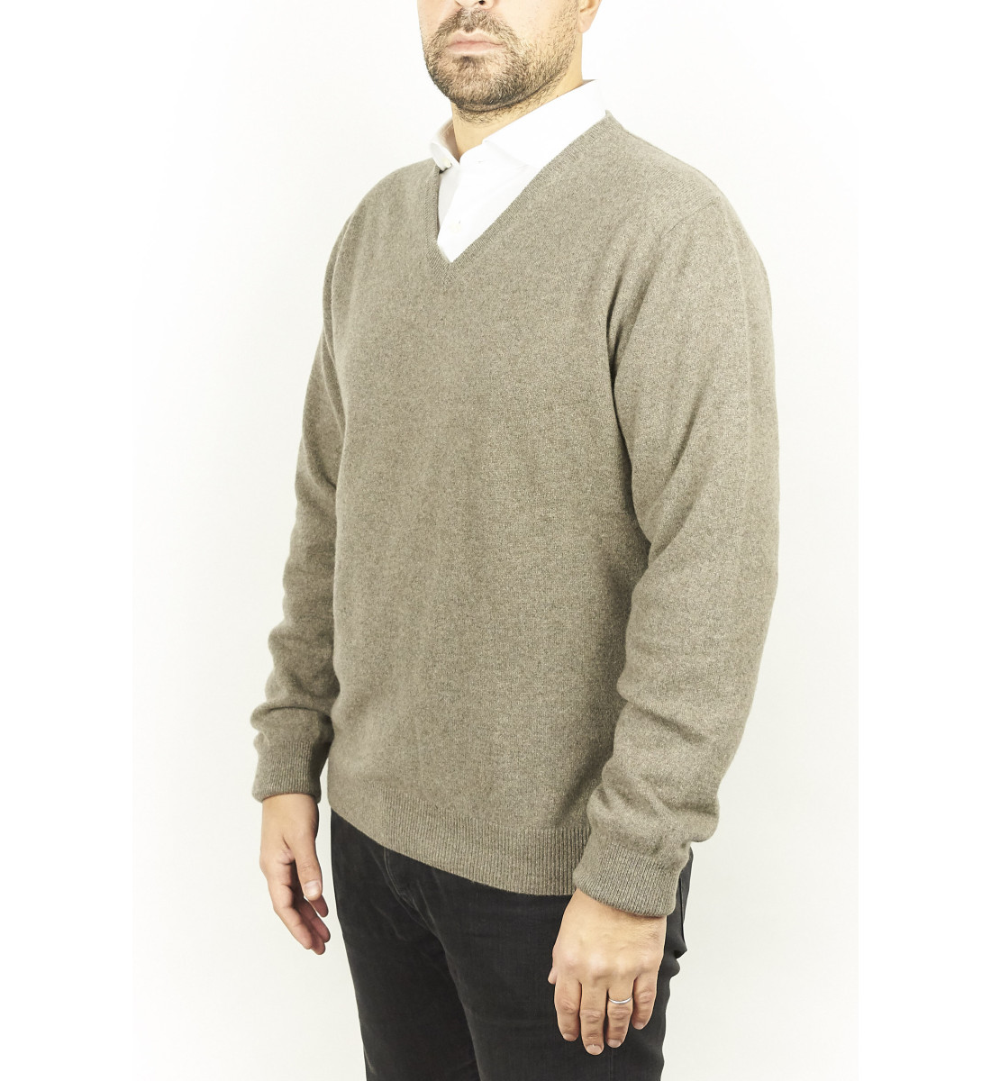Pull col v 100% cachemire TAUPE