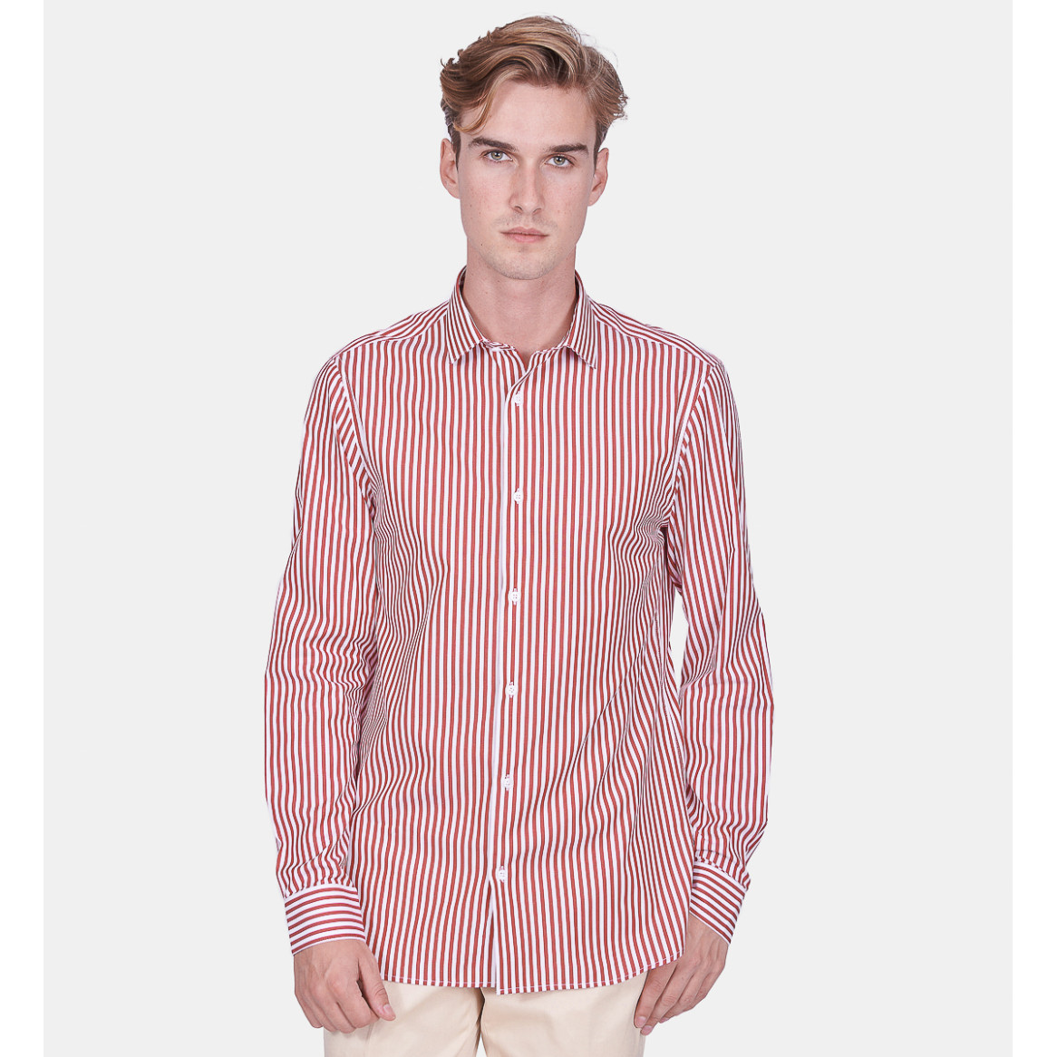Chemise coupe droite rayures bâtons ROUGE