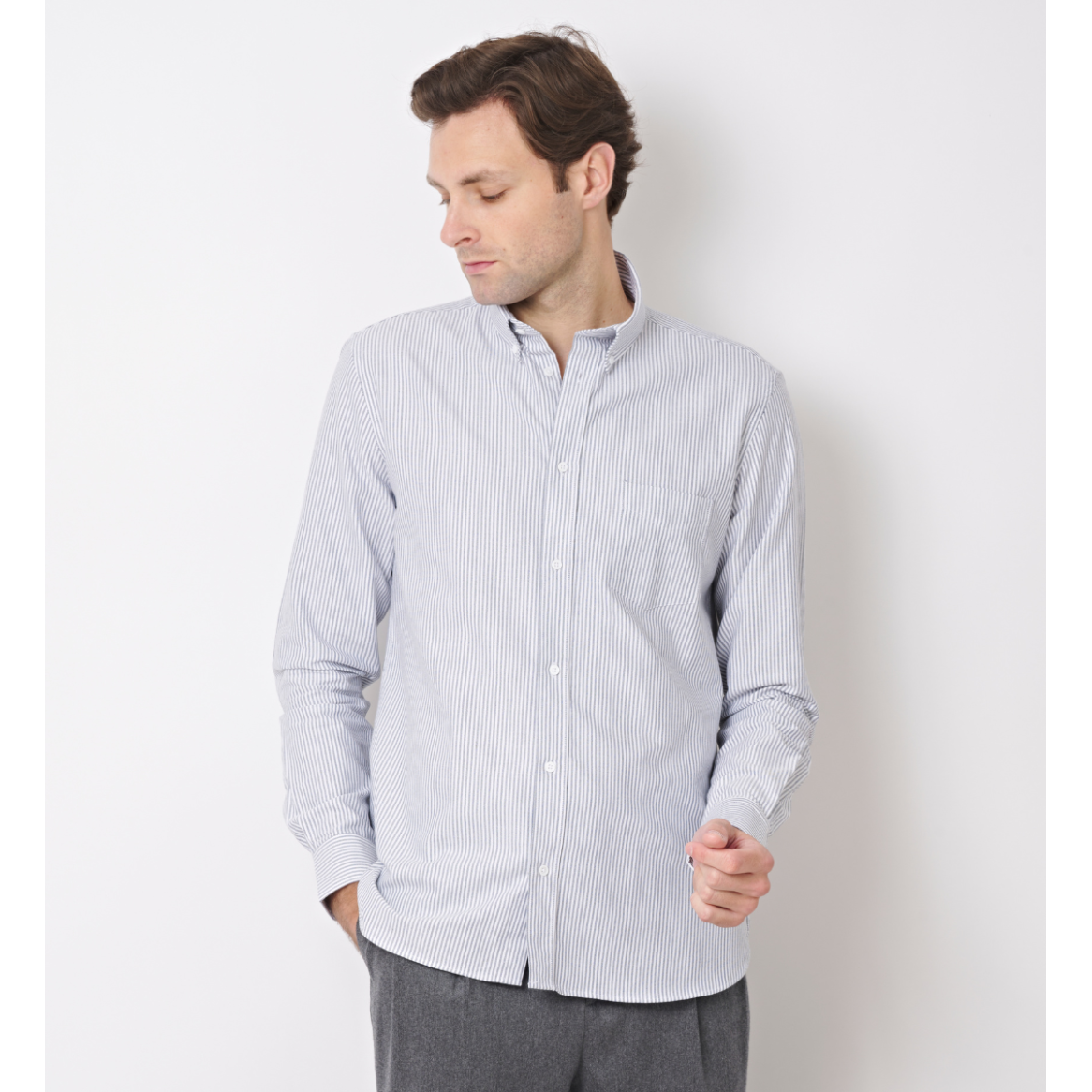 Chemise coupe droite rayures oxford marine