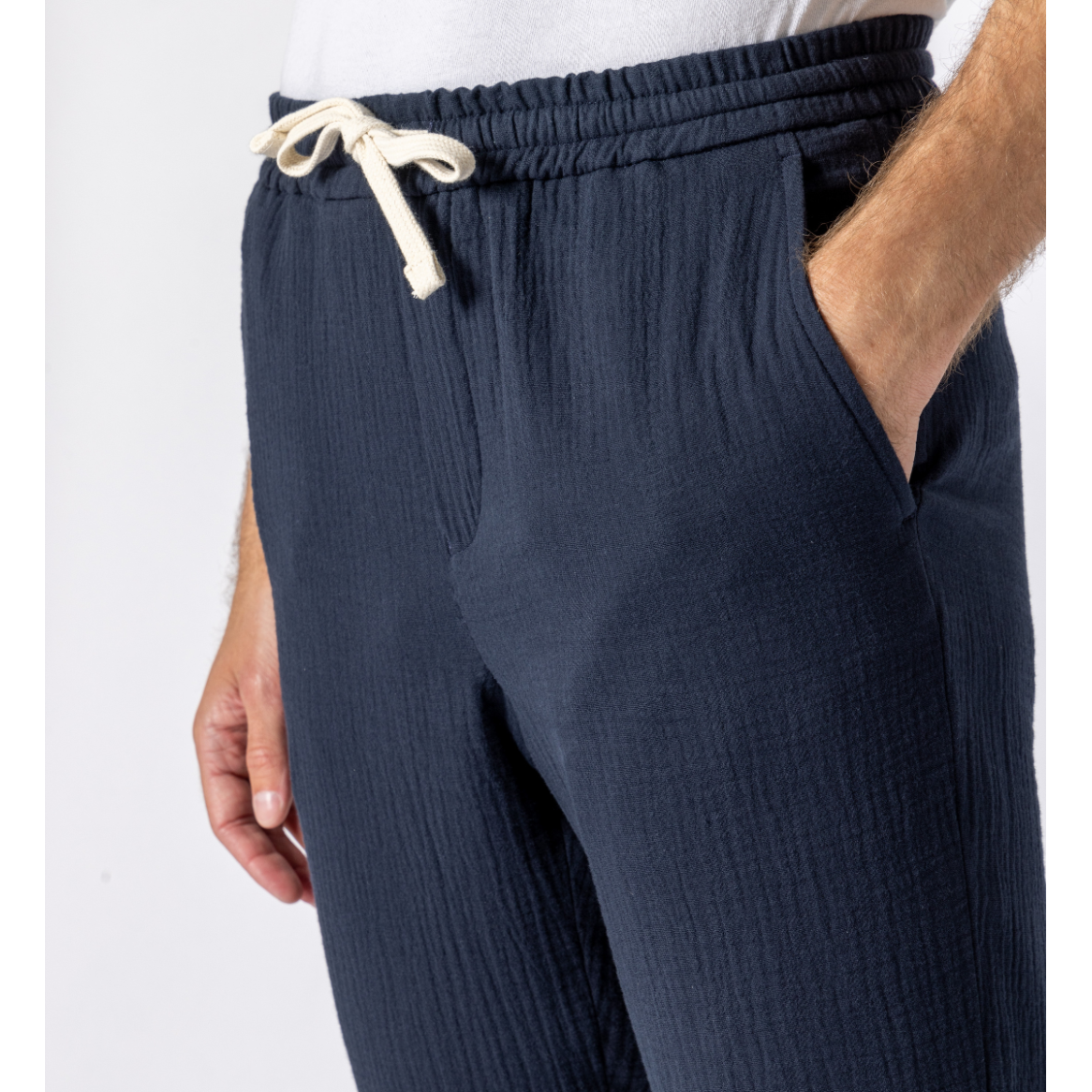 Pantalon en gaze de coton marine
