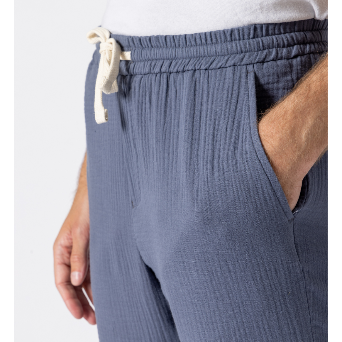 Pantalon en gaze de coton bleu