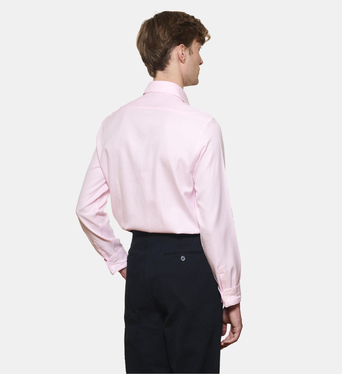 Chemise rose en large twill coupe droite