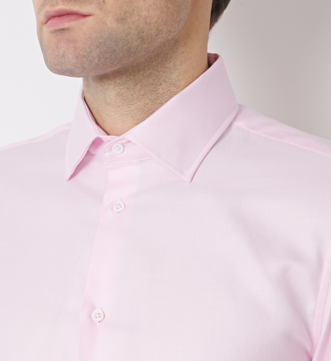 Chemise rose en large twill coupe droite