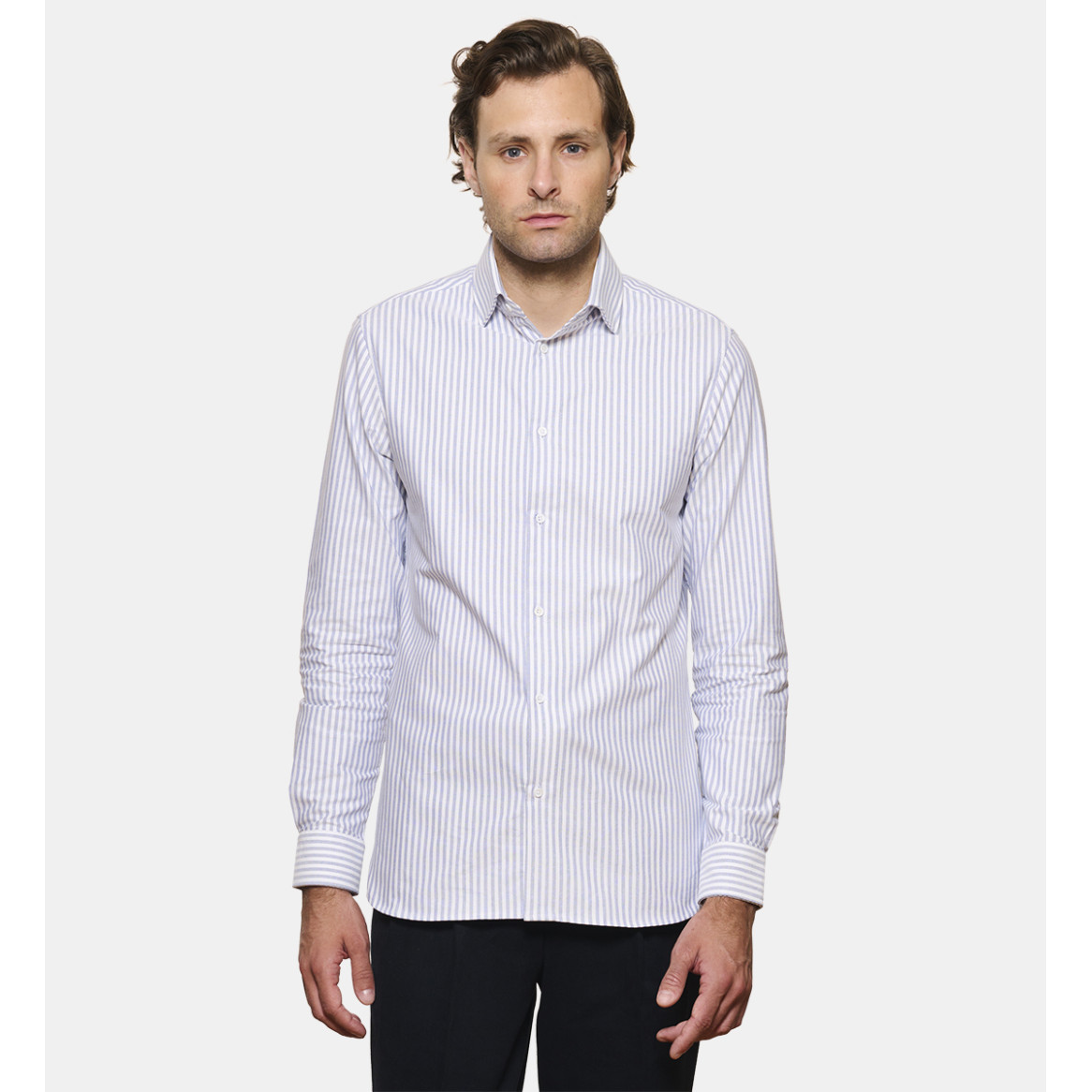 Chemise coupe droite rayure oxford gris