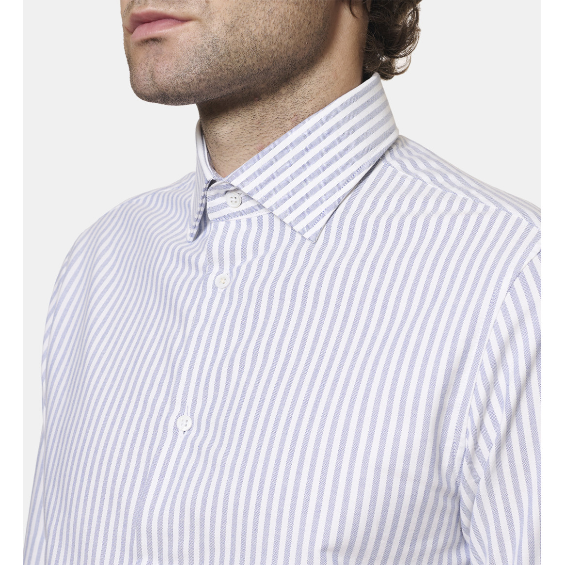 Chemise coupe droite rayure oxford gris