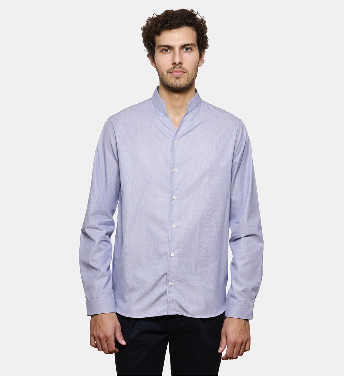 Chemise col chef milleraies marine coupe droite