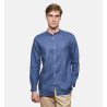 Chemise en lin bleu col Mao coupe droite